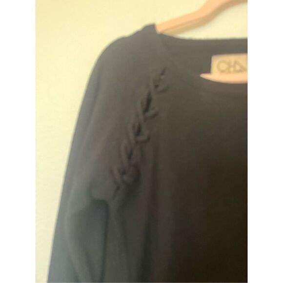 Chaser Lace Up Knit Soft Crew Neck Sweater Top Sz M Black Raglan Sleeve NWT - Picture 2 of 7